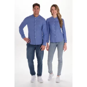Camisa hombre cuello mao azul Dyneke 6009818: conjunto de camisas con dos modelos.