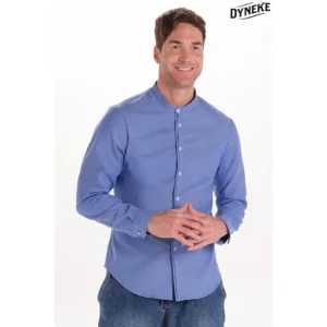 Camisa hombre cuello mao azul Dyneke 6009818: vista frontal con modelo.