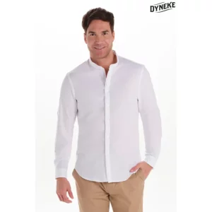 Camisa hombre cuello mao blanca Dyneke 6009823: vista frontal con modelo.