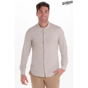 Camisa hombre cuello mao beige Dyneke 6009832: vista frontal con modelo.