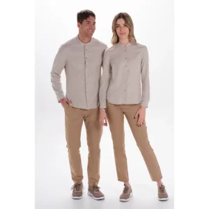 Camisa mujer cuello mao beige Dyneke 6010832: conjunto de camisas con dos modelos.