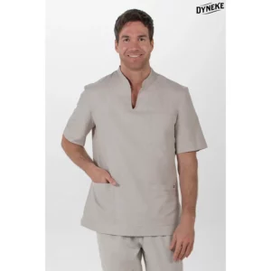 Casaca caballero cuello mao color beige Dyneke 8001824: vista frontal con modelo.