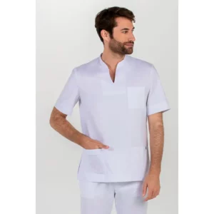 Casaca caballero cuello mao color blanco Dyneke 8001900: vista frontal con modelo.