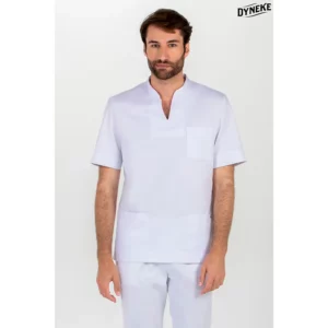 Casaca caballero cuello mao color blanco Dyneke 8001900: vista frontal con modelo.