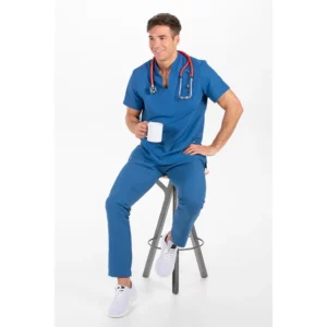 Blusón unisex microfibra azul Dyneke 8008482: vista de cuerpo entero con modelo.