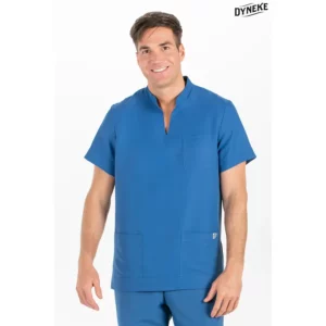 Blusón unisex microfibra azul Dyneke 8008482: vista frontal con modelo.