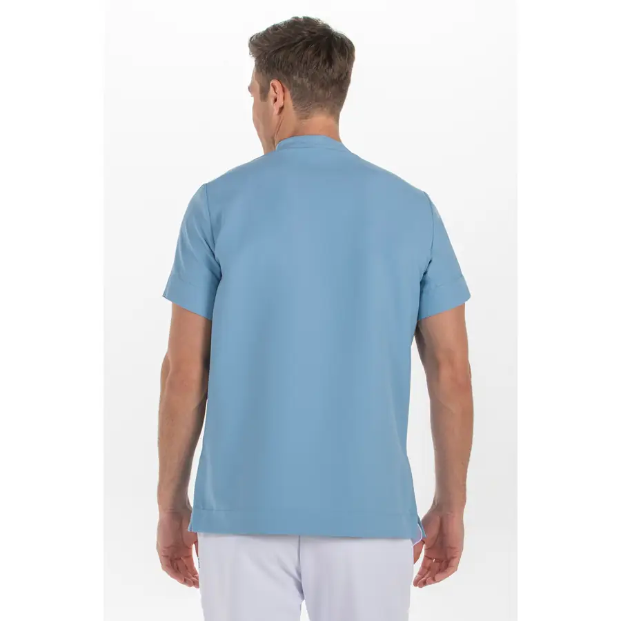 Blusón Dyneke 8008490 unisex microfibra azul dénim 2 Blusón unisex microfibra azul denim Dyneke 8008490: vista trasera con modelo.