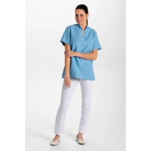 Blusón unisex microfibra azul denim Dyneke 8008490: vista de cuerpo entero con modelo.