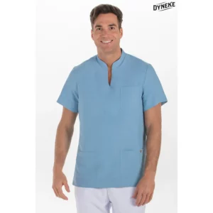 Blusón unisex microfibra azul denim Dyneke 8008490: vista frontal con modelo.