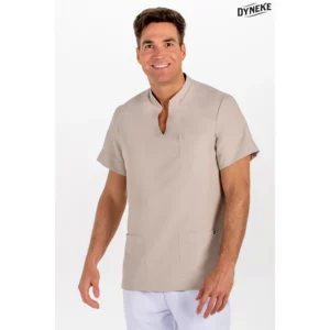 Blusón unisex microfibra beige Dyneke 8008569: vista frontal con modelo.