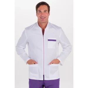 Chaqueta hombre sarga elástica contraste malva m/l Dyneke 8014896: vista frontal con manos en los bolsillos.