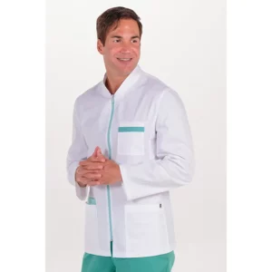 Chaqueta hombre sarga elástica contraste verde m/l Dyneke 8014906: vista de tres cuartos con modelo.