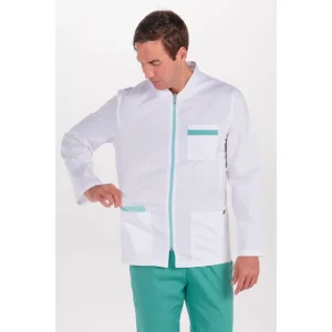 Chaqueta hombre sarga elástica contraste verde m/l Dyneke 8014906: vista frontal con la manga recogida.