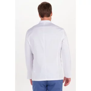 Chaqueta hombre sarga elástica contraste azul m/l Dyneke 8014907: vista trasera con modelo.
