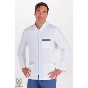 Chaqueta hombre sarga elástica contraste azul m/l Dyneke 8014907: vista frontal con modelo.