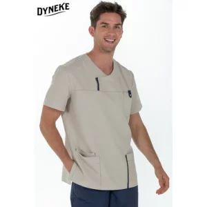 Casaca hombre microfibra beige Dyneke 8022569: vista frontal con modelo.