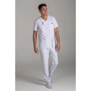 Casaca hombre microfibra blanca tapeta Dyneke 8022570: vista de cuerpo entero con modelo.
