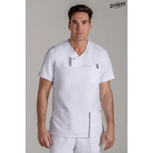 Casaca hombre microfibra blanca tapeta Dyneke 8022570: vista frontal con modelo.