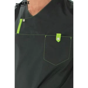 Casaca hombre microfibra gris hidrofugada Dyneke 8022576: detalle del cuello y bolsillo de pecho.