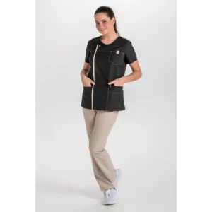 Casaca mujer microfibra negra tapeta Dyneke 8023571: vista de cuerpo entero con modelo.
