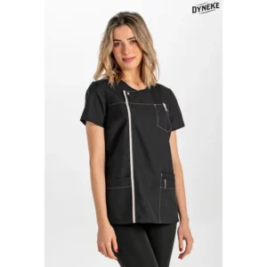 Casaca mujer microfibra negra tapeta Dyneke 8023571: vista frontal con modelo.