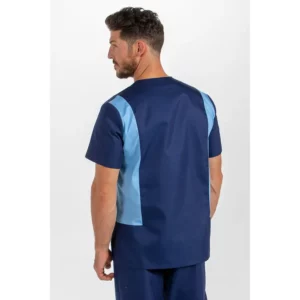 Casaca sanidad hombre microfibra azul Dyneke 8028577: vista trasera con modelo.