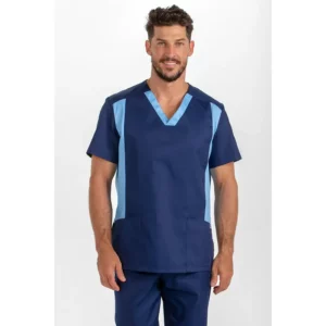 Casaca sanidad hombre microfibra azul Dyneke 8028577: vista frontal con modelo.