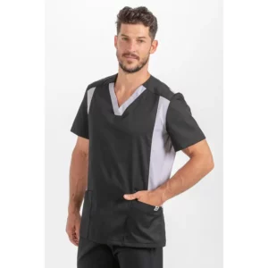 Casaca sanidad hombre microfibra negro Dyneke 8028578: vista frontal con modelo.