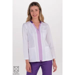Chaqueta m/l elástica mujer cuello cremallera morado Dyneke 8031896: vista frontal con modelo.