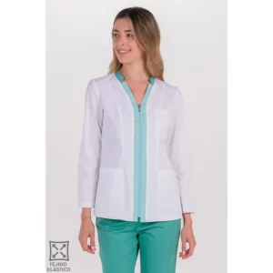 Chaqueta m/l elástica mujer cuello cremallera verde Dyneke 8031906: vista frontal con modelo.