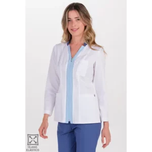Chaqueta m/l elástica mujer cuello cremallera azul Dyneke 8031907: vista frontal con modelo.