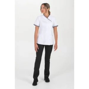 Chaqueta mujer cuello y mangas vivo gris Dyneke 8043802: vista de cuerpo entero con modelo.