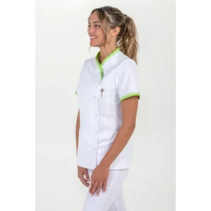 Chaqueta mujer cuello y mangas vivo pistacho Dyneke 8043887: vista lateral con modelo.