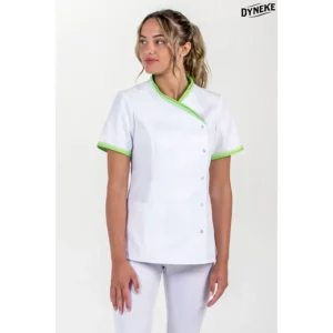 Chaqueta mujer cuello y mangas vivo pistacho Dyneke 8043887: vista frontal con modelo.