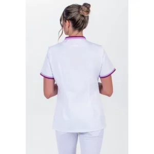 Chaqueta mujer cuello y mangas vivo morado Dyneke 8043892: vista trasera con modelo.