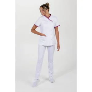 Chaqueta mujer cuello y mangas vivo morado Dyneke 8043892: vista de cuerpo entero con modelo.