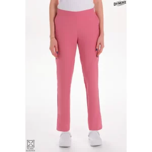 Pantalón elástico rosa goma vista atrás. Dyneke 8046406: vista frontal del pantalón con modelo.
