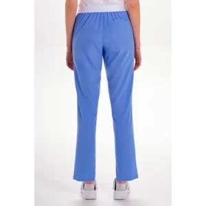 Pantalón elástico azul goma vista atrás. Dyneke 8046407: vista trasera del pantalón con modelo.