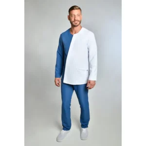 Chaqueta hombre asimétrica azul Dyneke 8052482: vista de cuerpo entero con modelo.