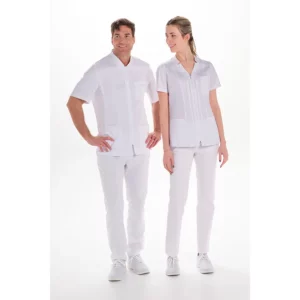 Chaqueta elástica hombre m/c blanca Dyneke 8058500: vista de cuerpo entero con dos modelos.
