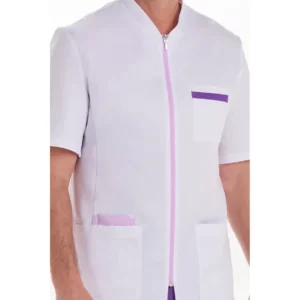 Chaqueta elástica hombre m/c contraste morado Dyneke 8058896: detalle del cuello, cierre y bolsillo.