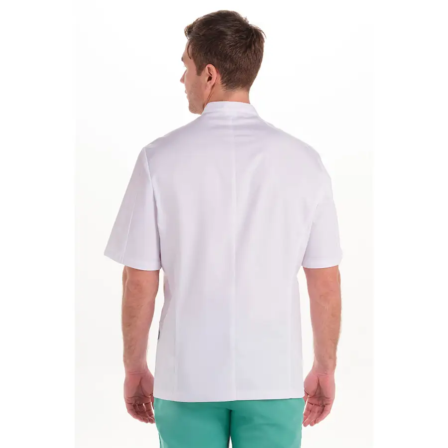 Chaqueta Dyneke 8058906 hombre sarga elástica manga corta 2 Chaqueta elástica hombre m/c contraste verde Dyneke 8058906: vista trasera con modelo.