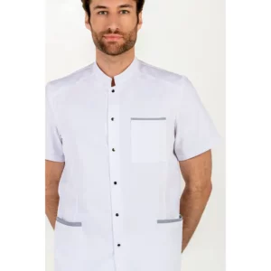 Chaqueta hombre m/c cuello mao contraste gris Dyneke 8072491: detalle del cuello, botones y bolsillo de pecho.