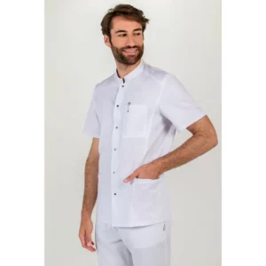 Chaqueta hombre m/c cuello mao blanca Dyneke 8072700: vista de tres cuartos con mano en el bolsillo.