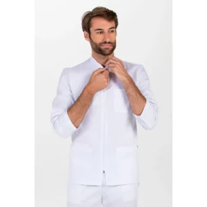 Chaqueta hombre cremallera blanca m/l Dyneke 8073700: vista frontal del cuello con modelo.