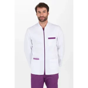 Chaqueta hombre cremallera contraste morado m/l Dyneke 8073859: vista frontal con mano en el bolsillo.