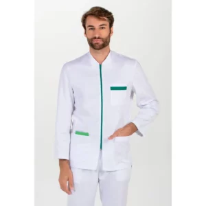 Chaqueta hombre cremallera contraste verde m/l Dyneke 8073873: vista frontal con mano en el bolsillo.