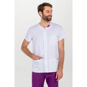 Chaqueta hombre m/c ranglan pespunte lila Dyneke 8088859: vista frontal con mano en el bolsillo.