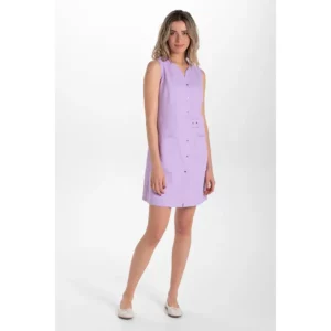 Bata larga lila s/m cinturón Dyneke 8093487: vista de cuerpo entero con modelo.