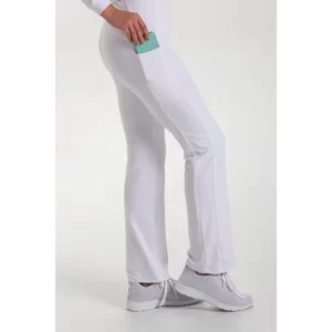 Pantalón blanco punto recto bolsillo Dyneke 8112476: vista lateral del pantalón mostrando el bolsillo.